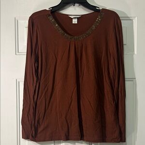 (🎣5 For $20)Christopher & Banks Women’s Large Rust Long Sleeve Top